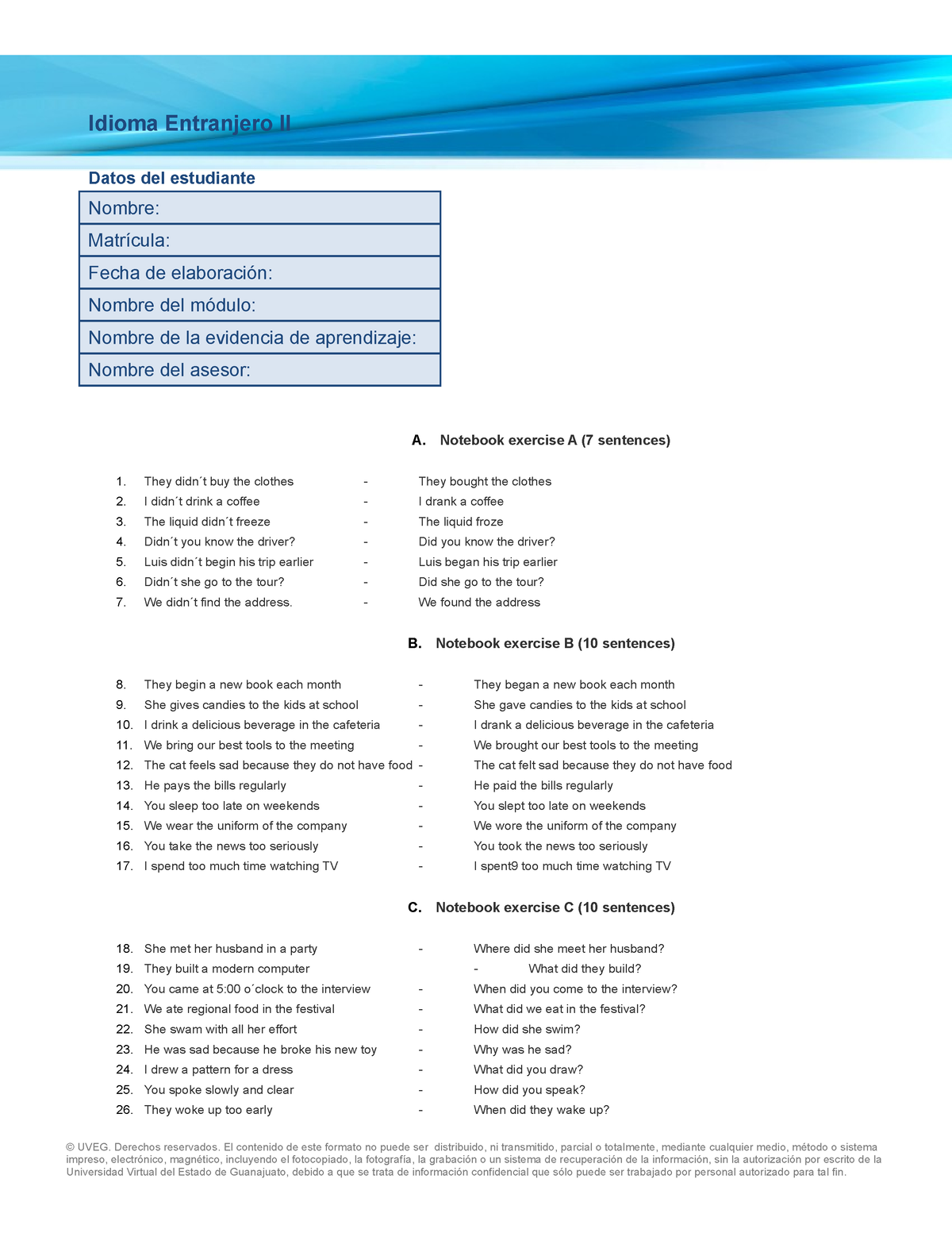 assignment 3 questionnaire u2 idioma extranjero ii uveg