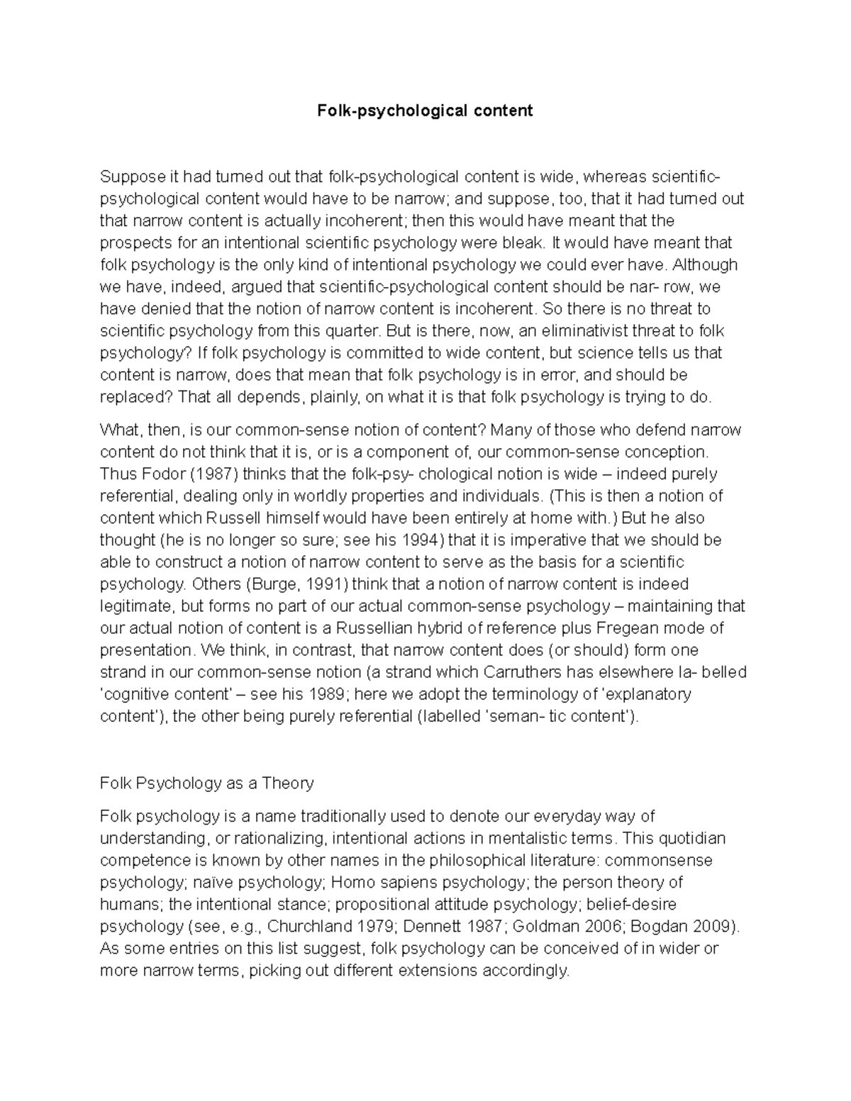 Folk - The main realistic commitments of folk psychology is to the ...