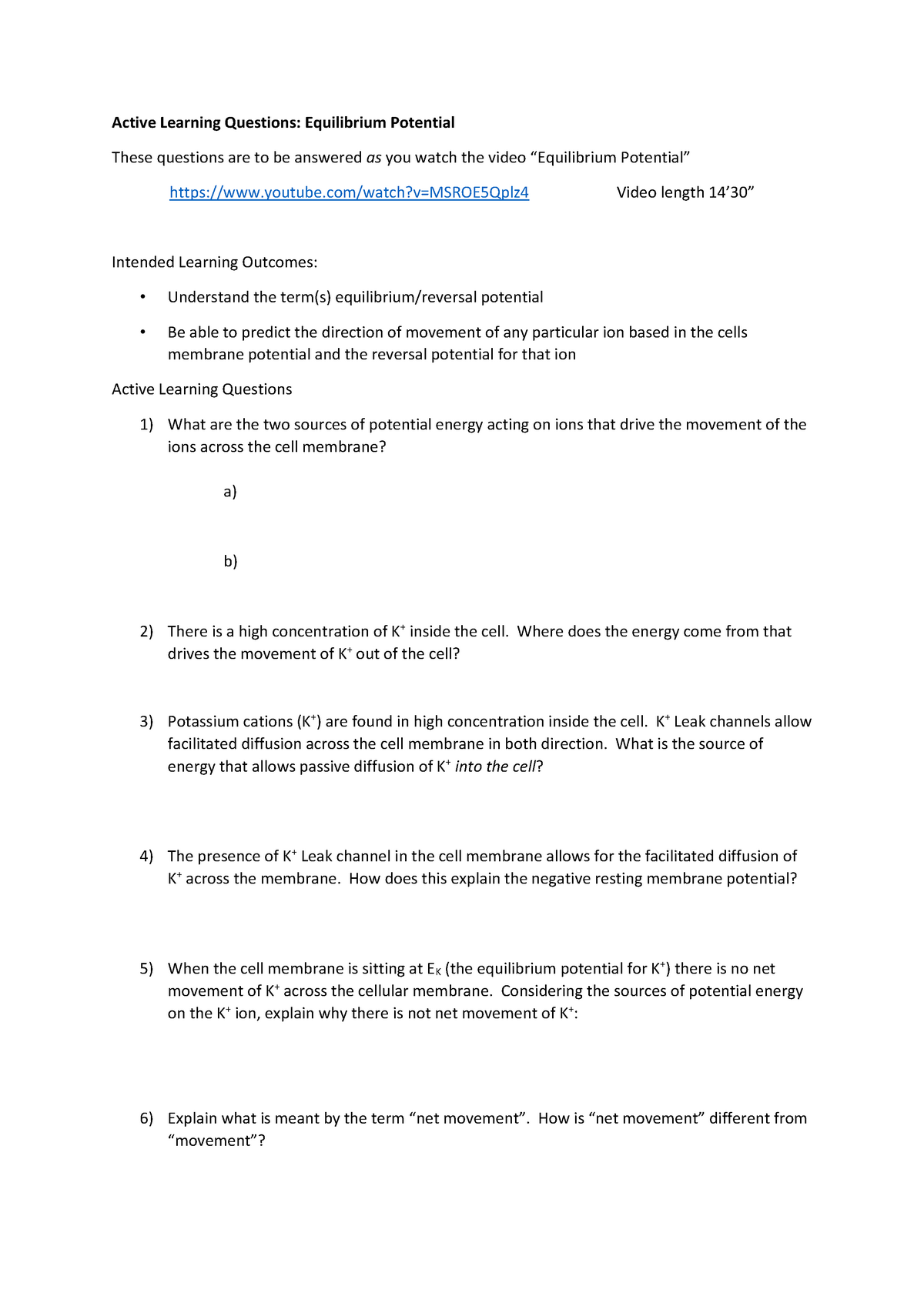 Active Learning Questions Equilibrium Potential - Where does the energy ...