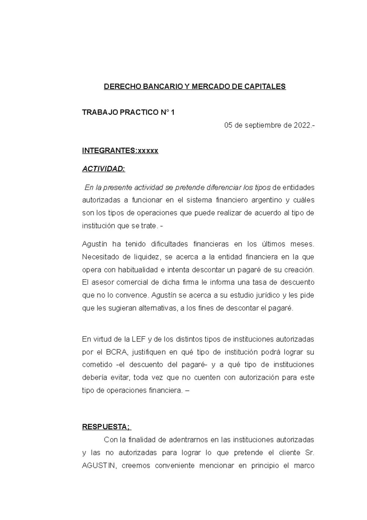 Practico Derecho Bancario Derecho Bancario Y Mercado De Capitales