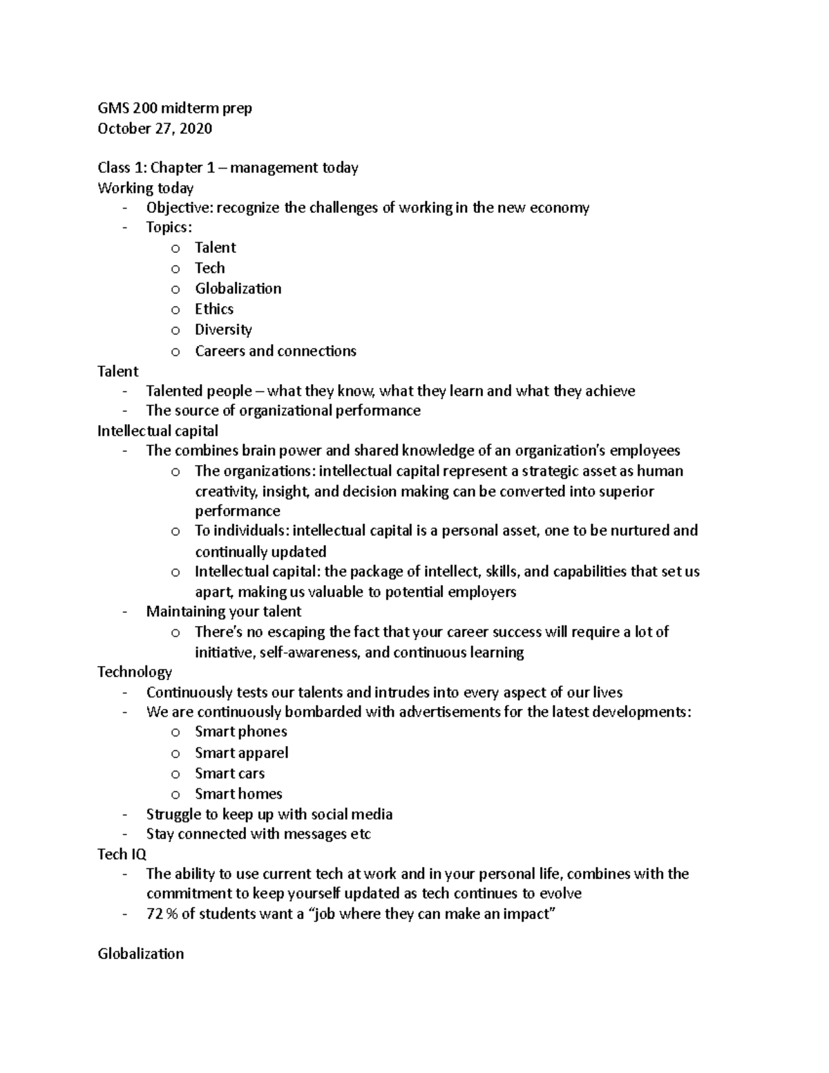 GMS 200 midterm prep - Lecture notes 1-3 - GMS 200 midterm prep October ...