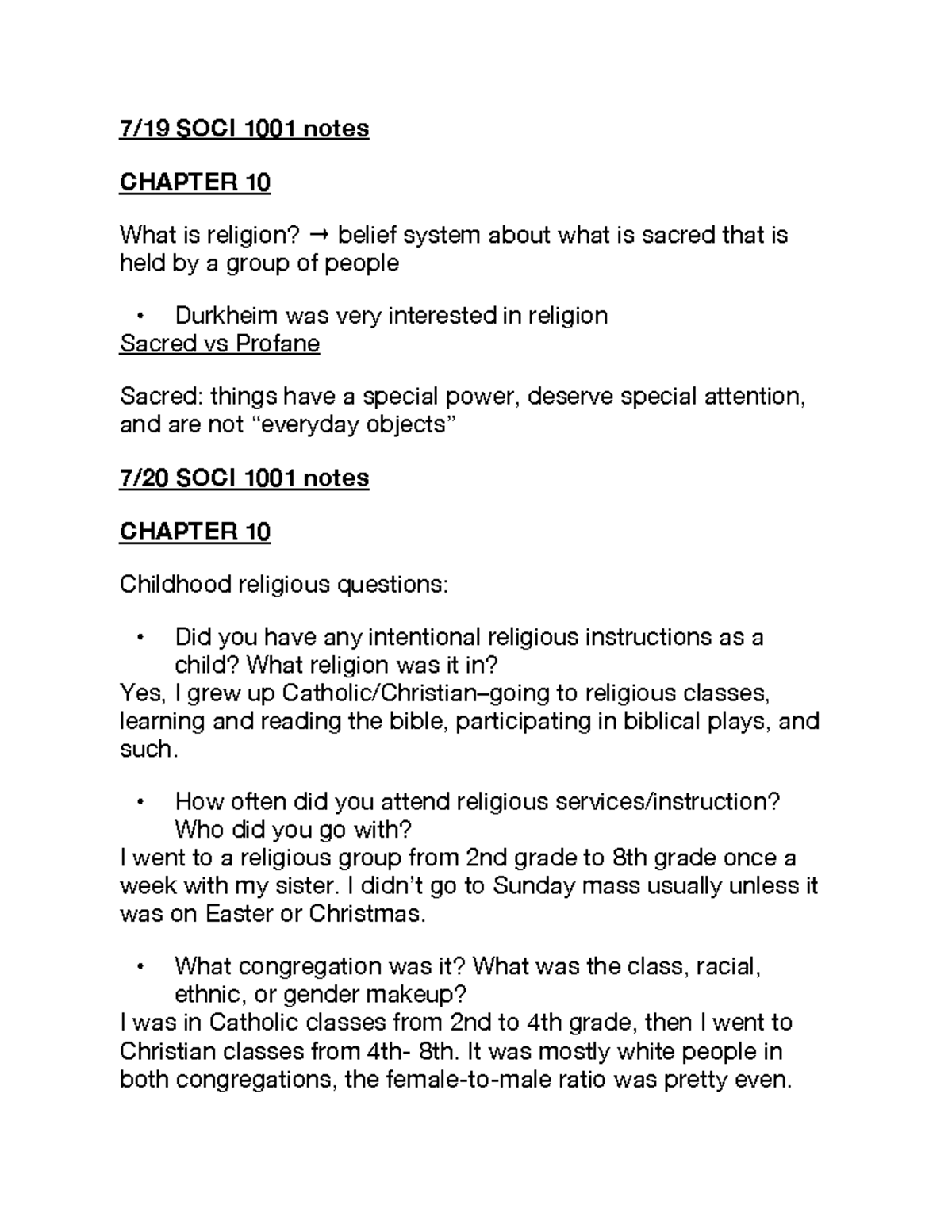 7:19 SOCI 1001 - Bryan Greene - 7/19 SOCI 1001 notes CHAPTER 10 What is ...