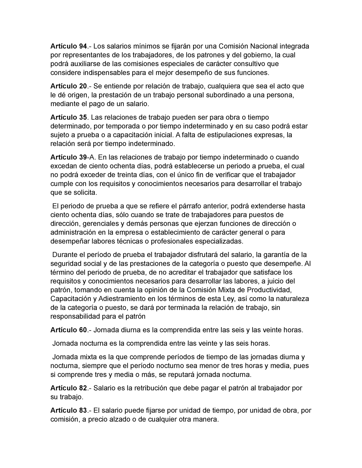 Artículos - les dejo esto - Artículo 94.- Los salarios mínimos se ...