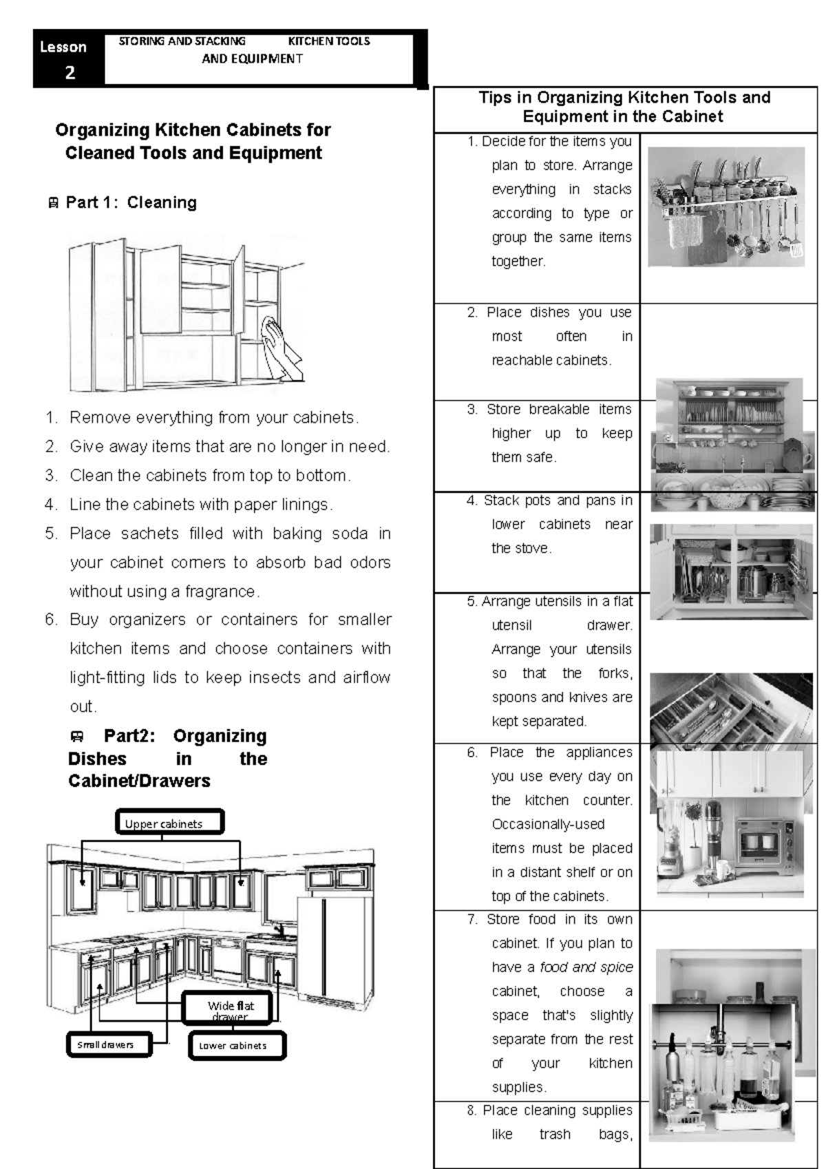 Hand out modue 4 lesson 2 Organizing Kitchen for Cleaned