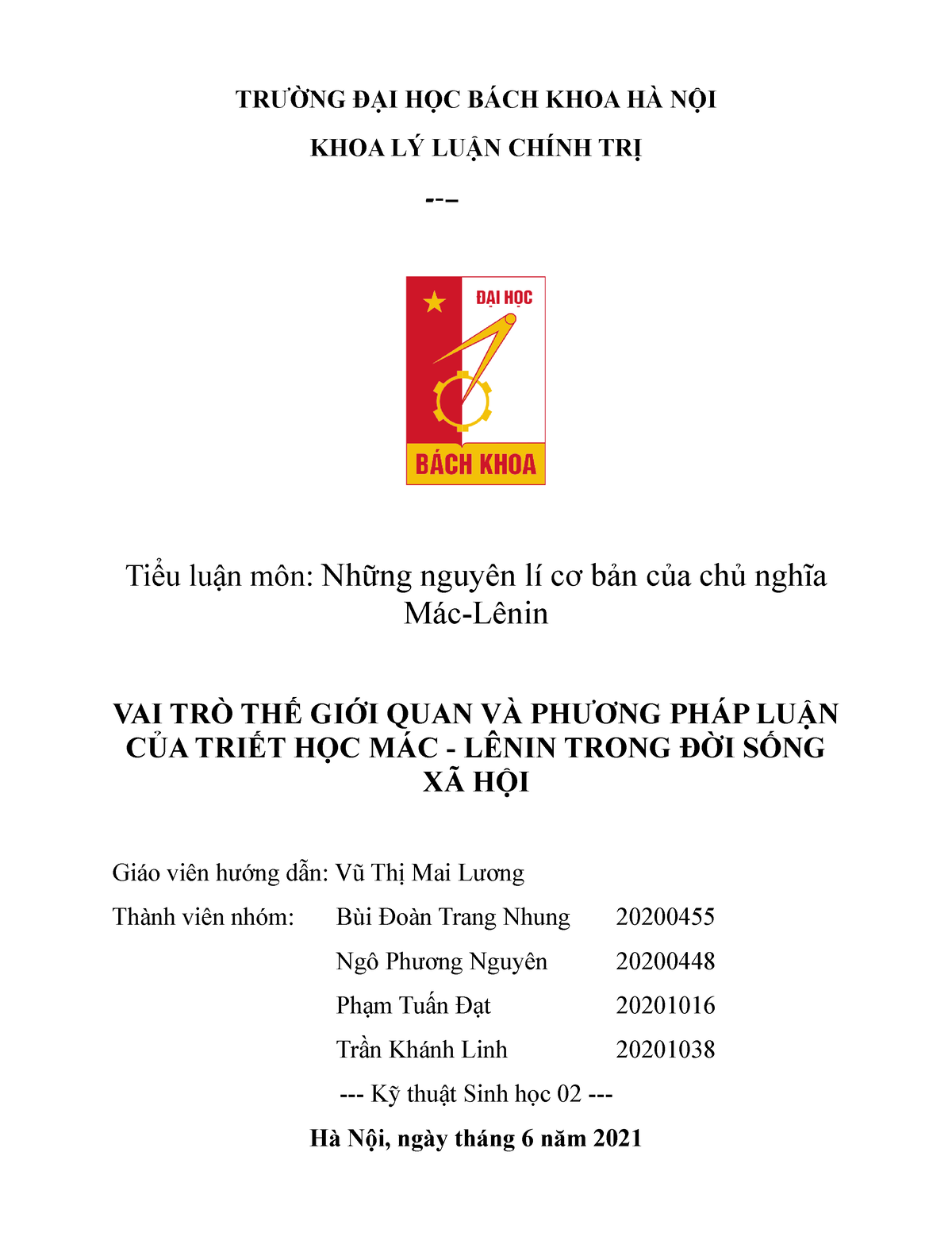 Vai trò của thế giới quan và phương pháp luận của Triết học Mác - TRƯỜNG ĐẠI HỌC BÁCH KHOA HÀ NỘI - Studocu