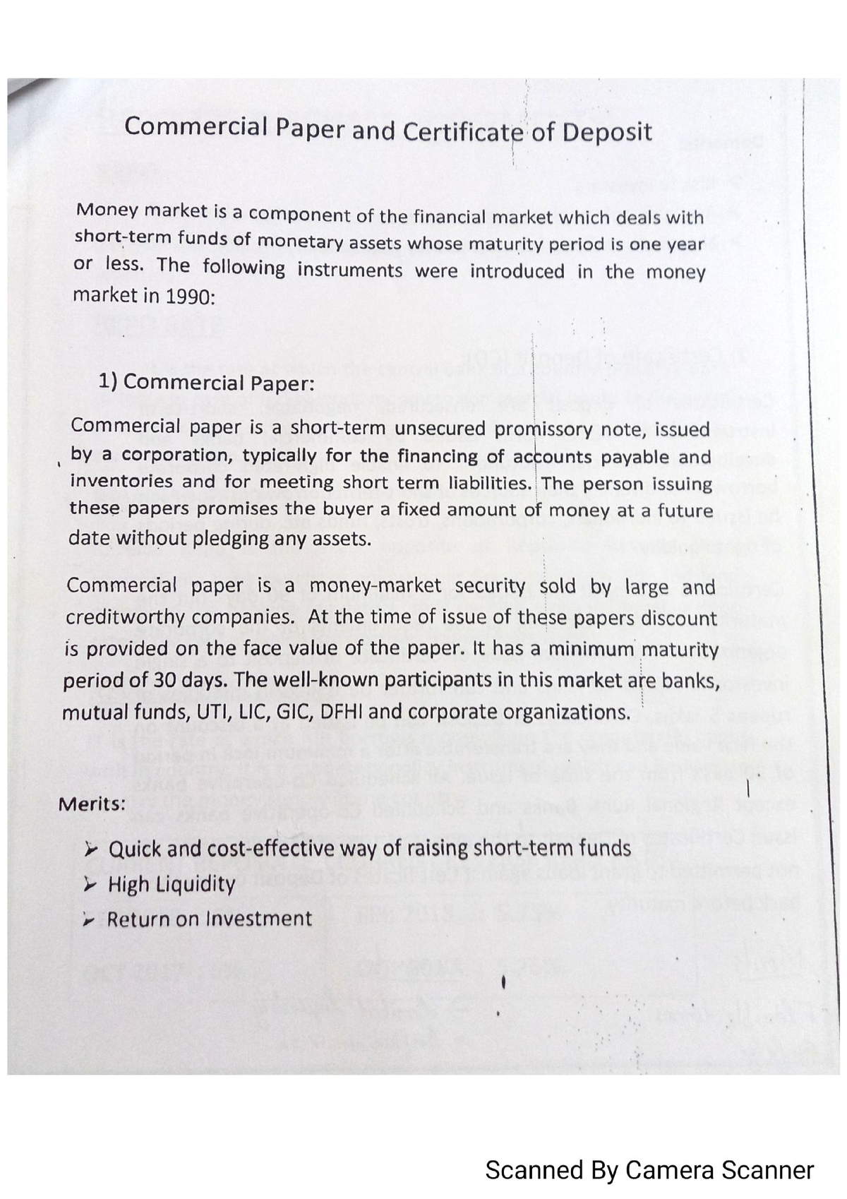 Money Market Instruments-Commercial Paper And Certificate Of Deposits ...