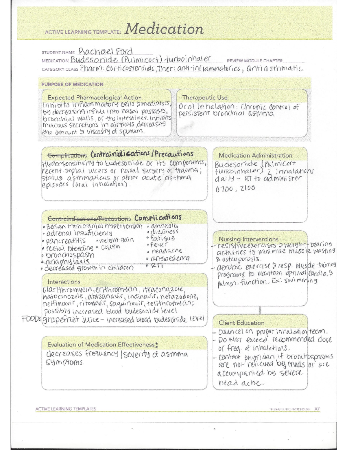 Meds Template Budesonide NUR113 Studocu