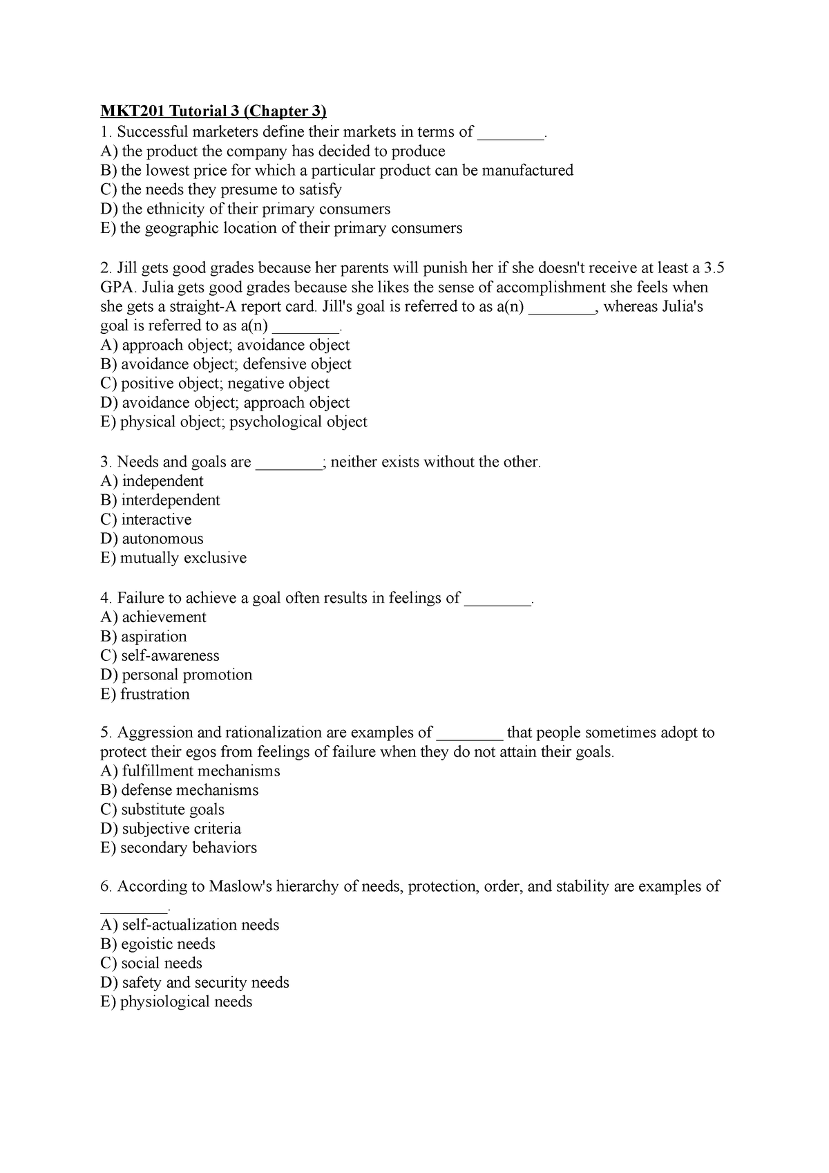 MKT201 Tutorial 3 Questions - MKT201 Tutorial 3 (Chapter 3) Successful ...