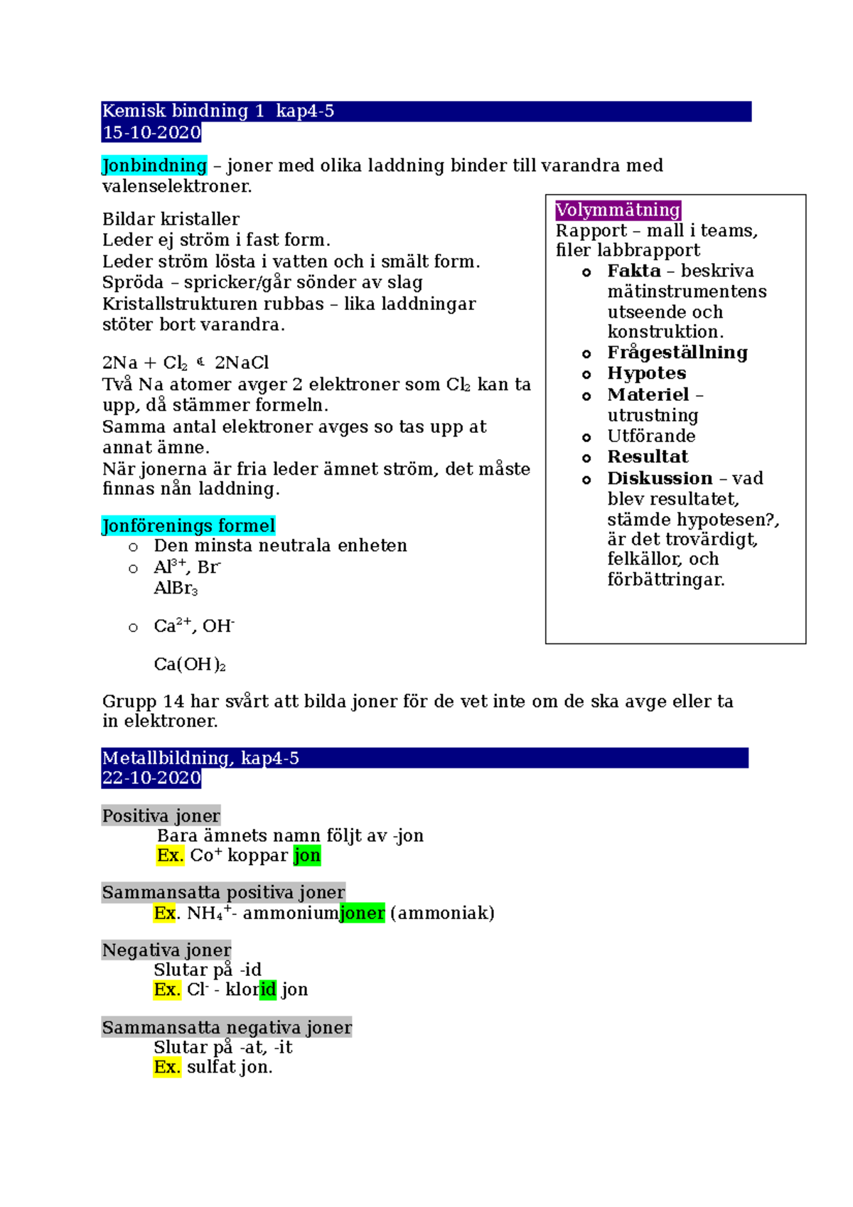 Kemisk bindning-tollen - Kemisk bindning 1 kap4- 15-10- Jonbindning ...