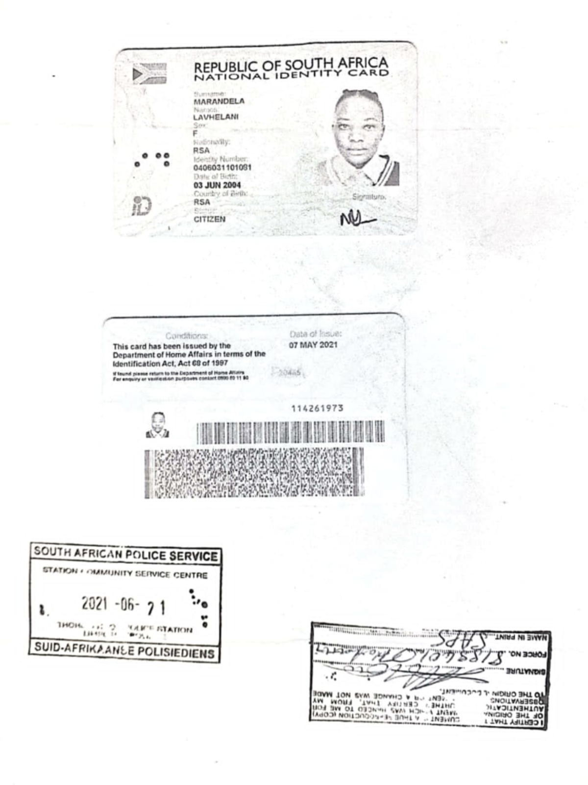 Id lavh - kzn notes - REPUBLIC OF SOUTH AFRICA NATIONAL IDENTITY CARD ...