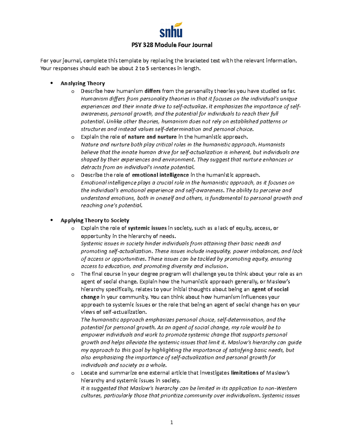 PSY 328 Module Four Journal 4-1 - PSY 328 Module Four Journal For Your ...