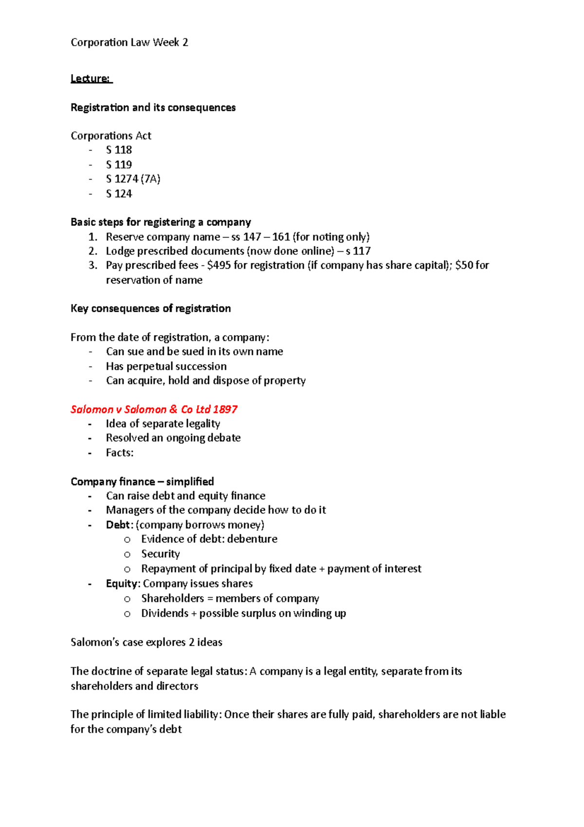 Corps law Week 2 - Tutorial notes for week 2 - Lecture: Registration ...