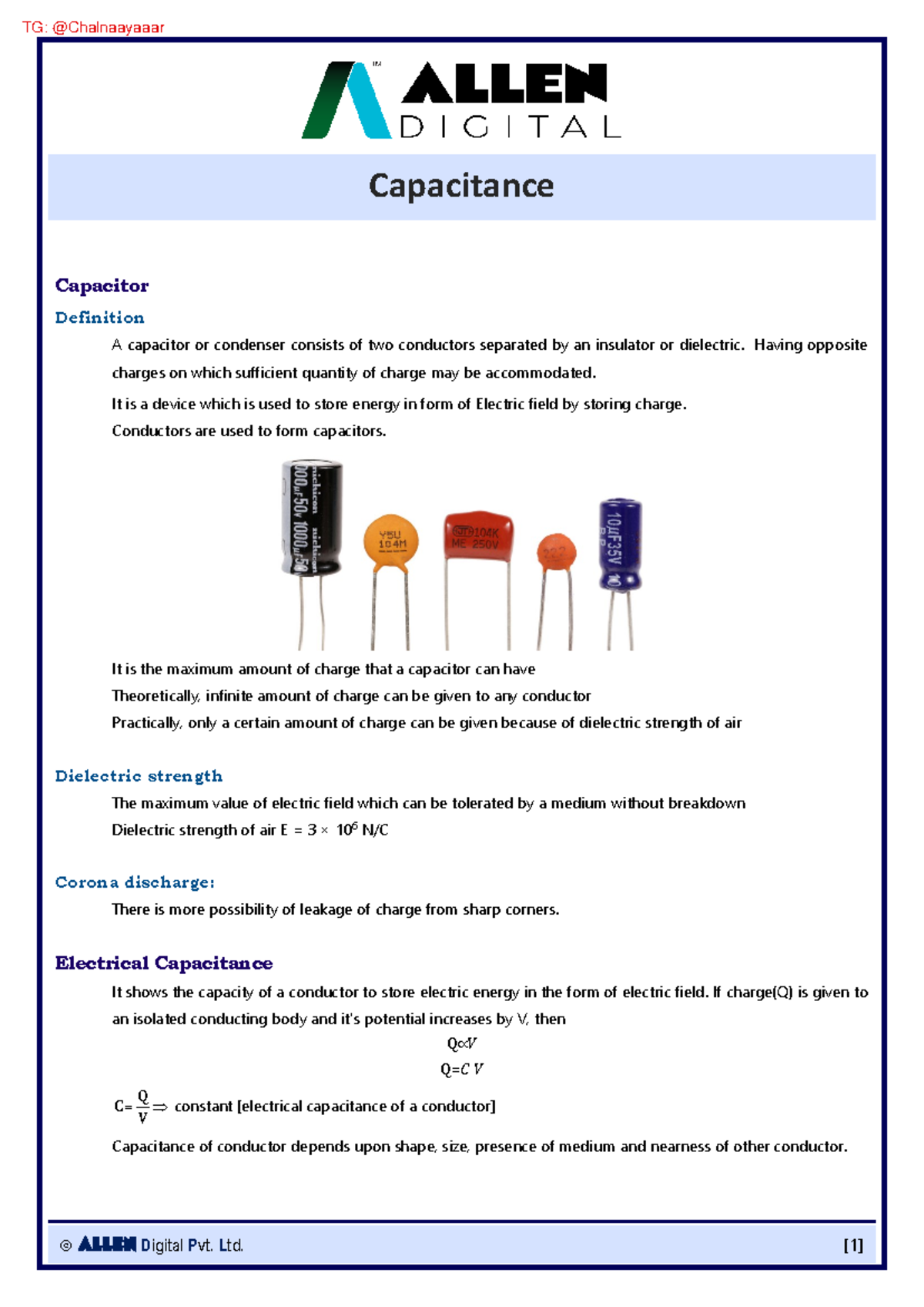 Capacitance - Good quality notes on Alternating and Direct Current ...