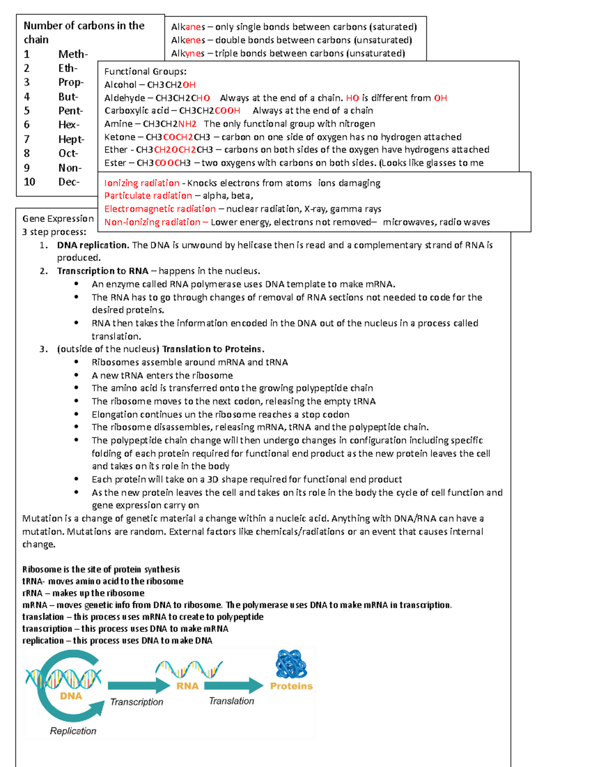 Final exam need to knows - Gene Expression 3 step process: 1. DNA ...