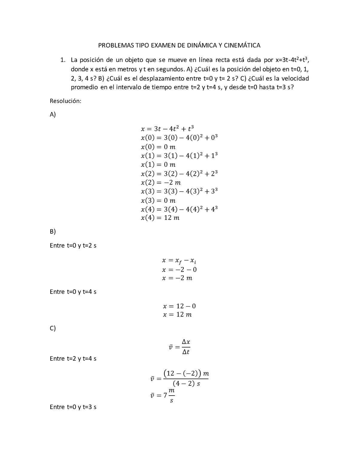 Problemas De Dinamica Tipo Examen Problemas Tipo Examen De Dinmica Y Cinemtica La Posici N