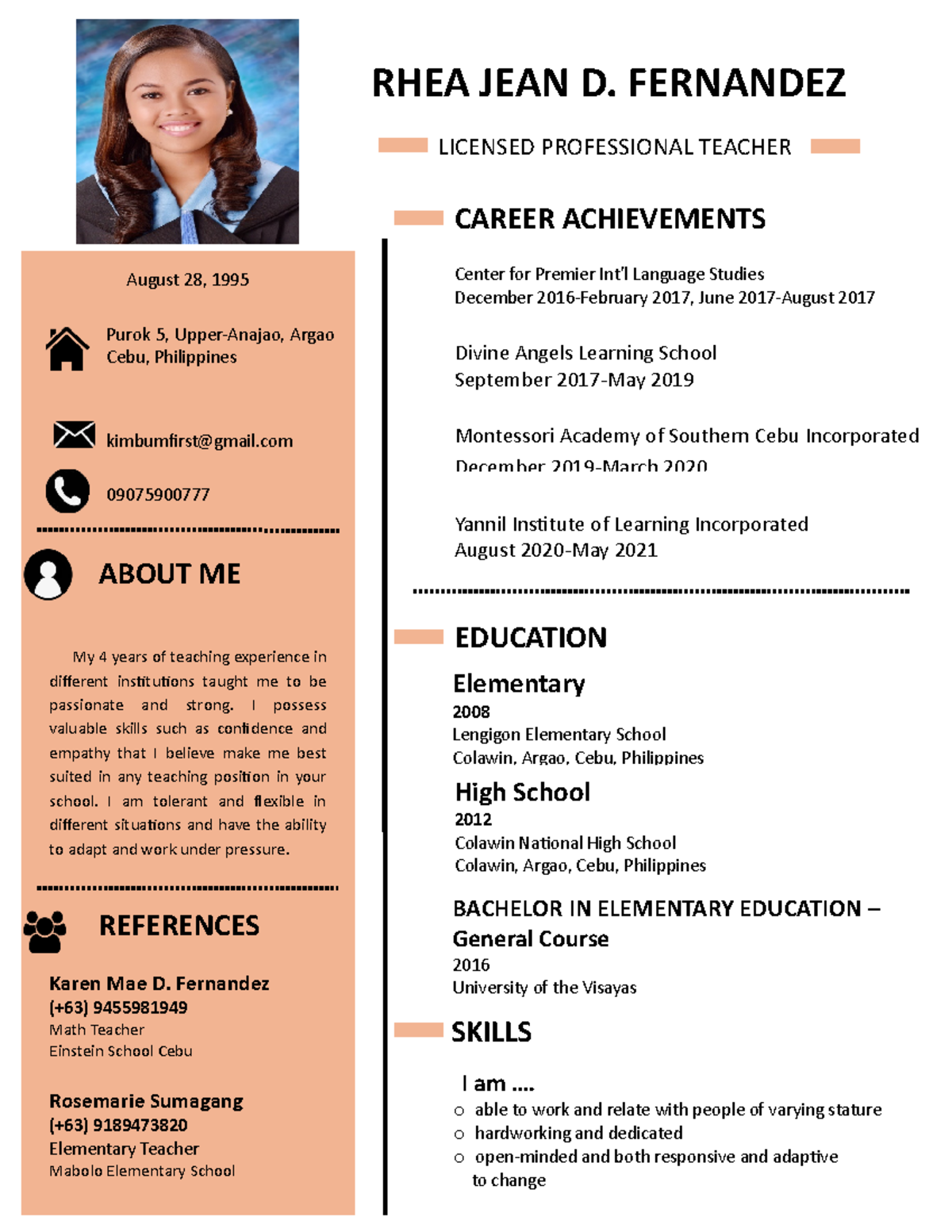 CVR - A Resume of my self - Montessori Academy of Southern Cebu ...