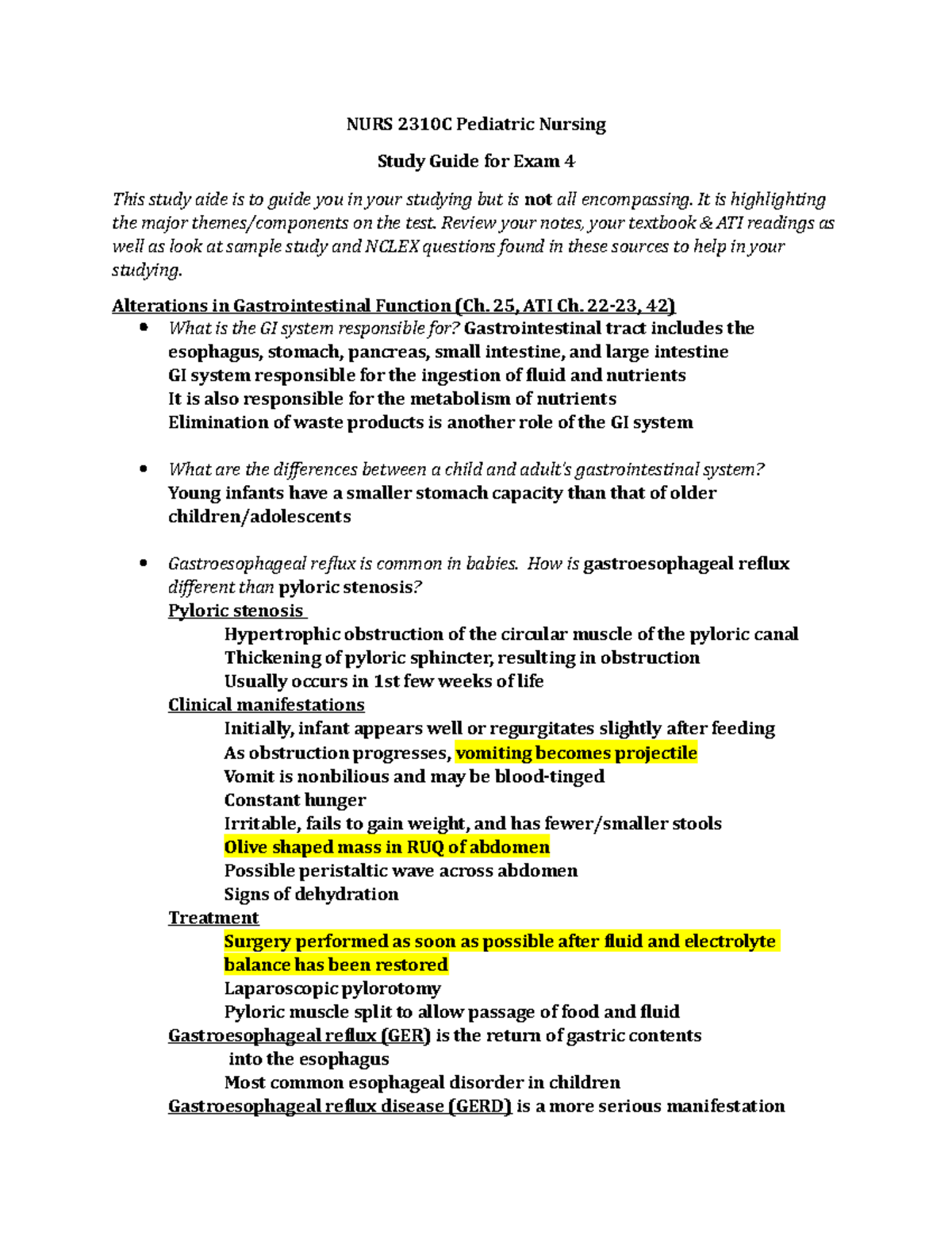 Peds study guide exam 4 - Although the book maybe different usually all ...