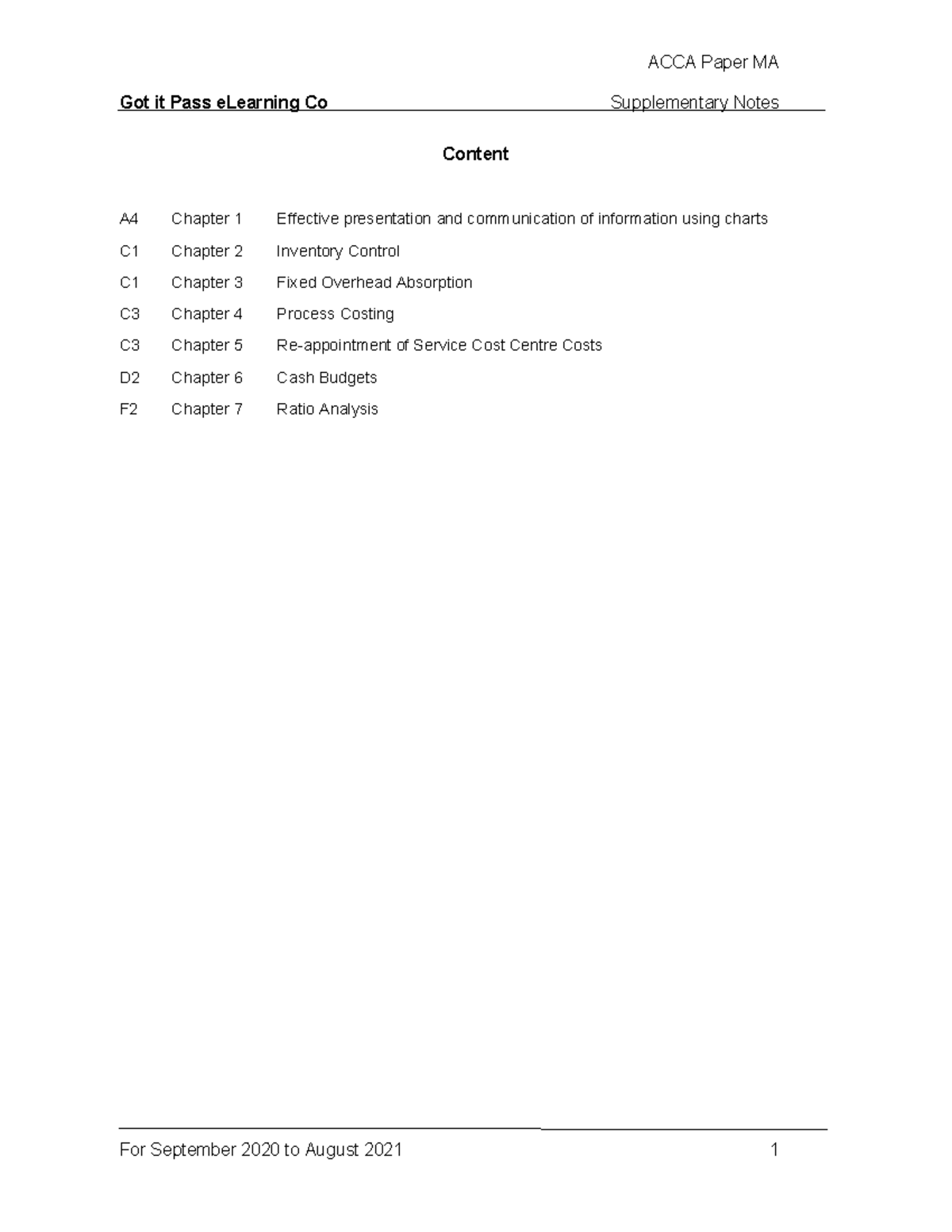 Management Accounting Supplementary Notes 2008 04 Got it Pass