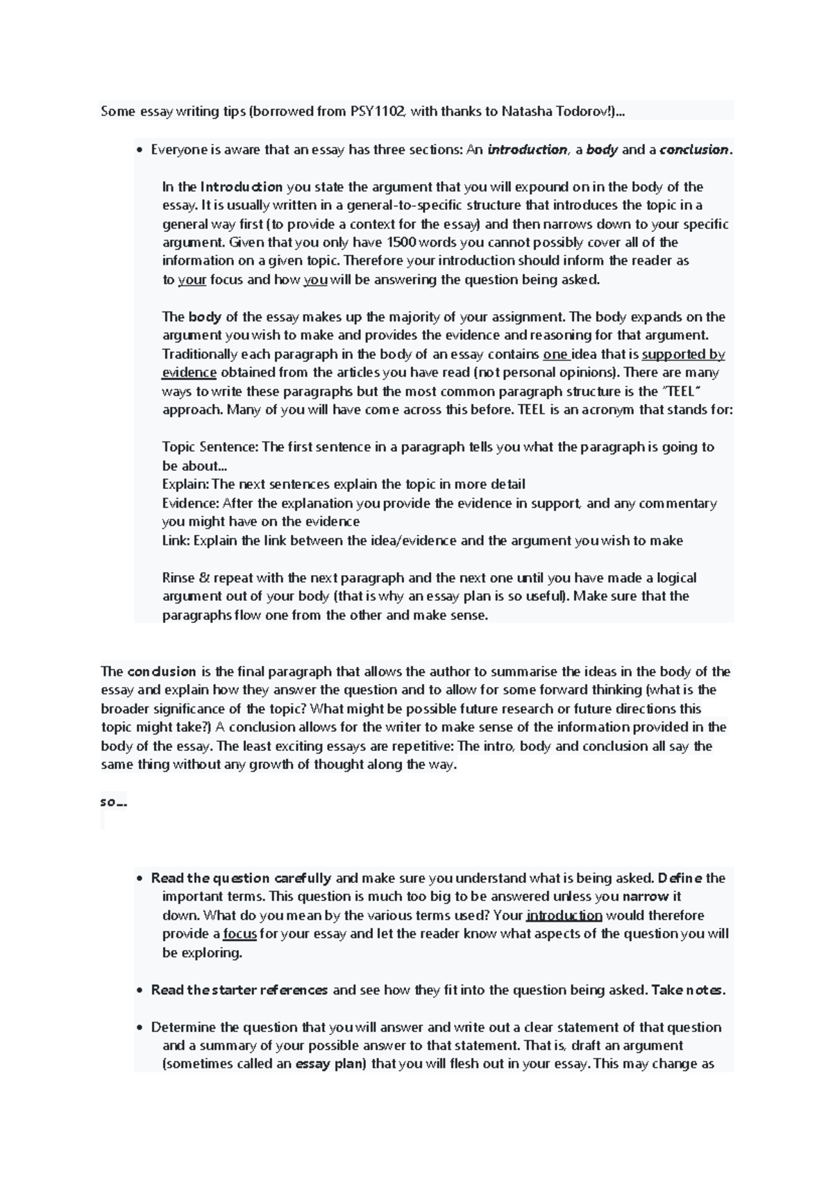 Essay Writing Tips - Some essay writing tips (borrowed from PSY1102 ...