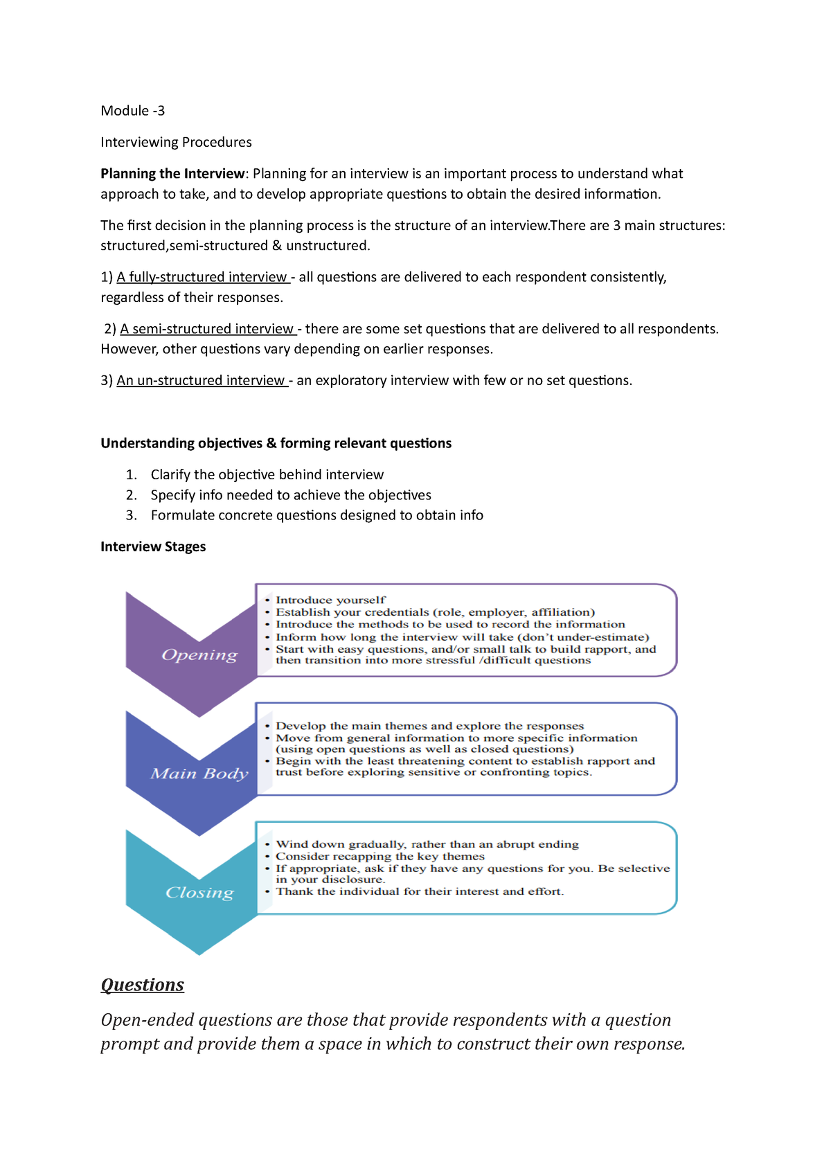 Psychotherapy module 3 - Module - Interviewing Procedures Planning the ...