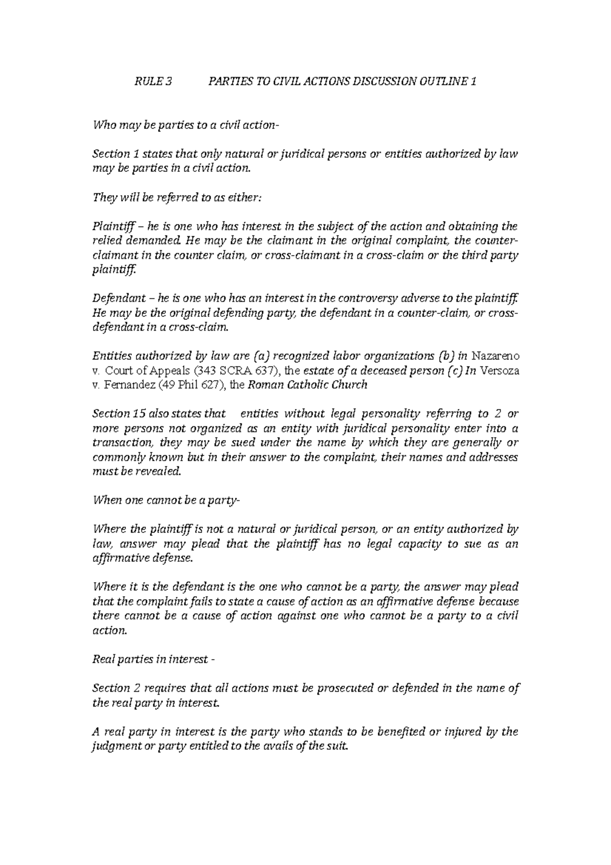 5 1 Rule 3 Parties To Civil Actions Discussion Outline 1 Remedial