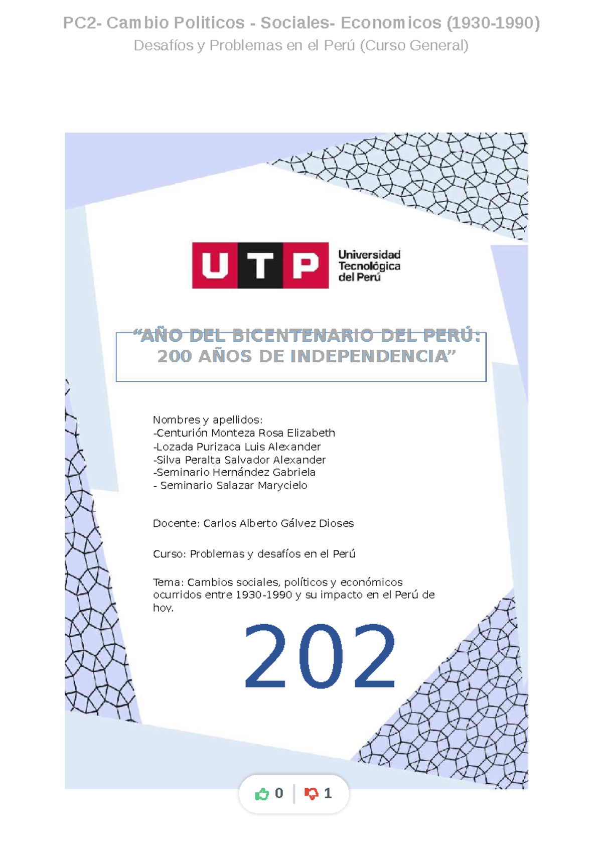Ensayo PDEP - 123456789 - PC2- Cambio Politicos - Sociales- Economicos ...
