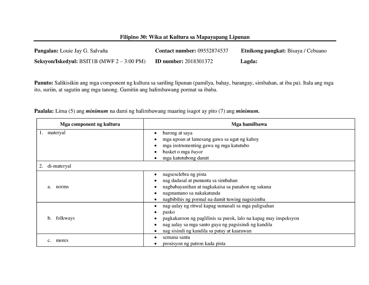 Pdfcoffee Wika At Kultura Filipino 30 Wika At Kultura Sa Mapayapang Lipunan Pangalan Louie 3677