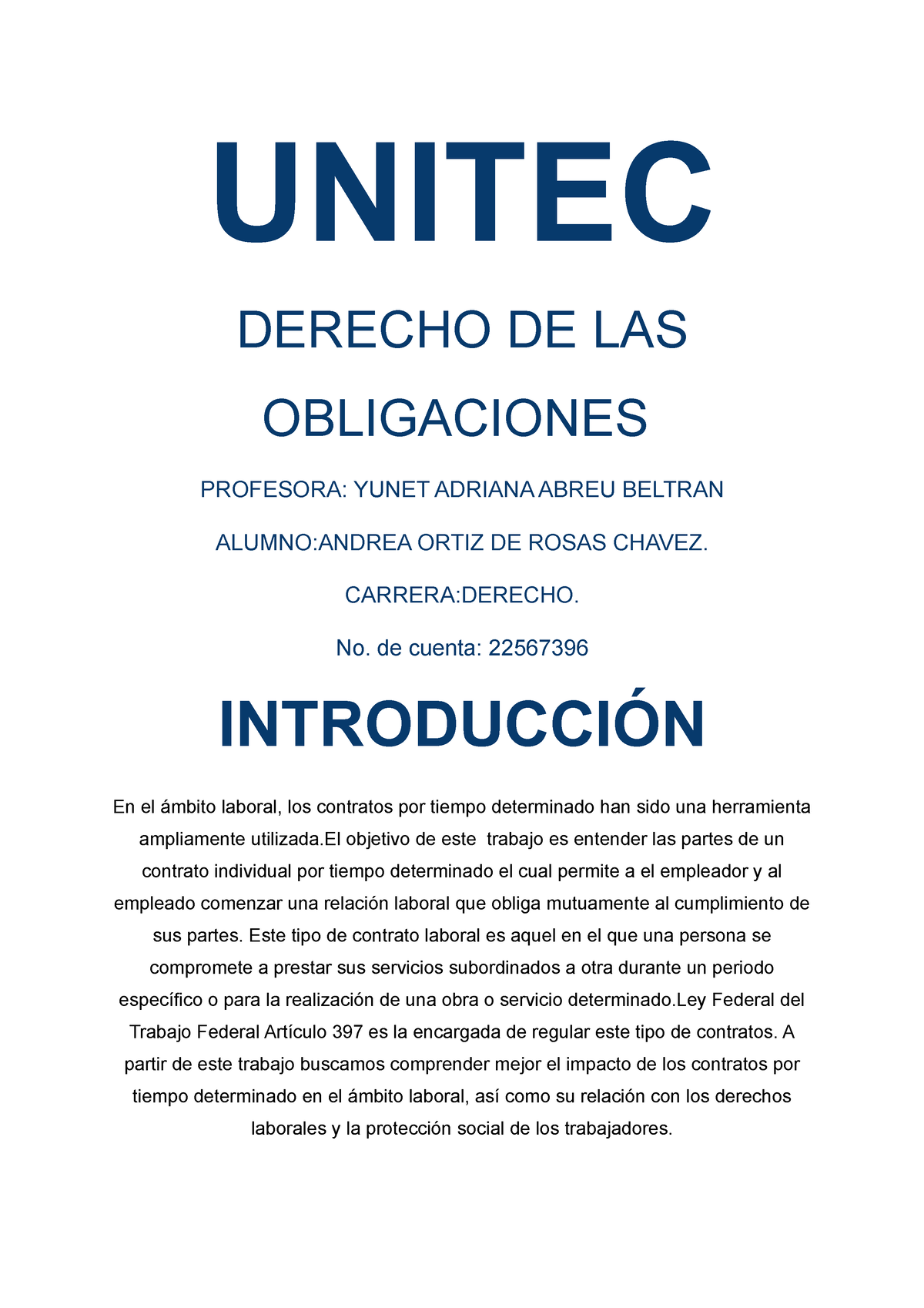 Derecho De Las Obligaciones Entregable 1 - UNITEC DERECHO DE LAS ...