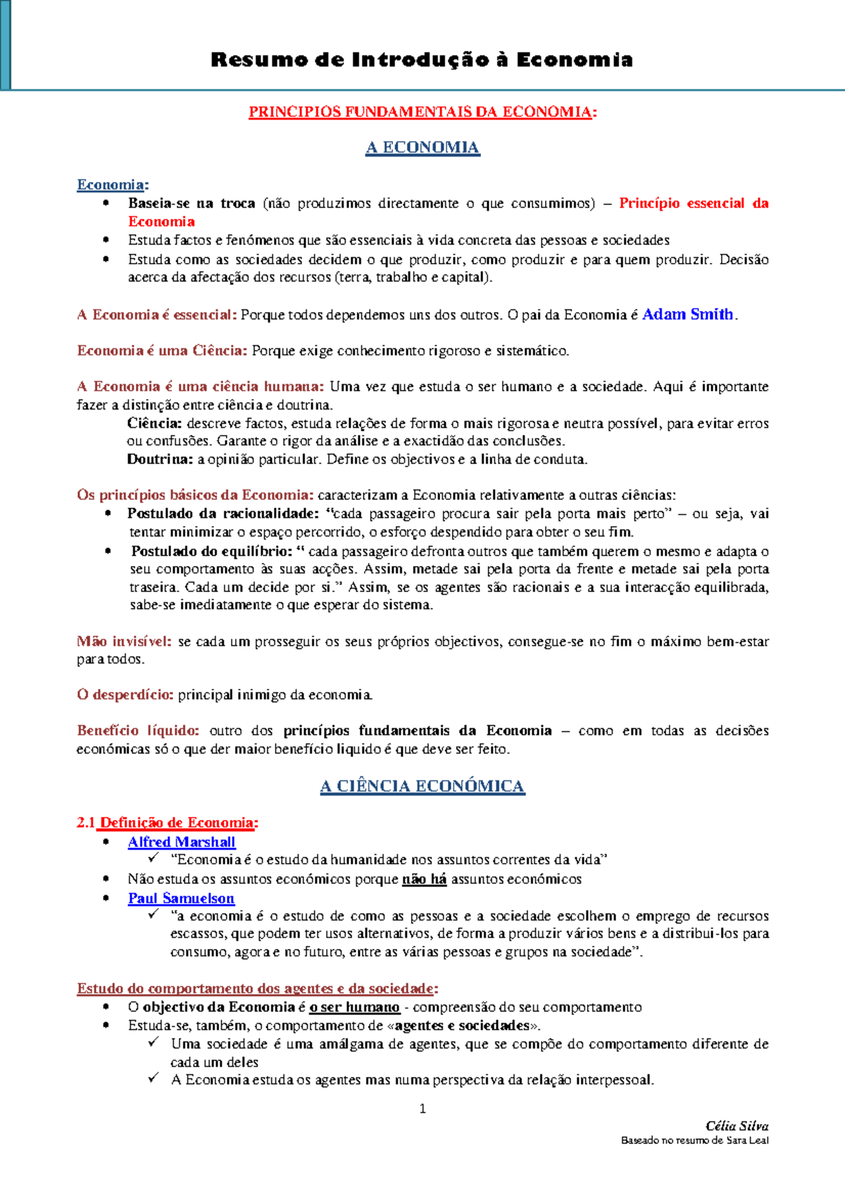Resumo Introd. Economia Célia Silva - Célia Silva 1 PRINCIPIOS ...