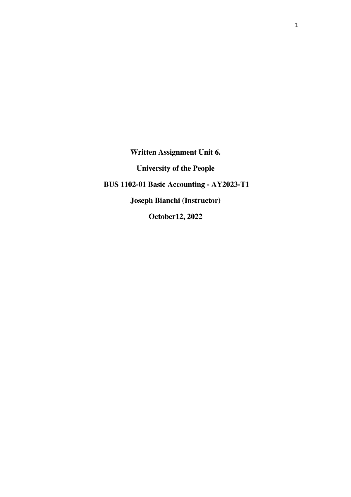 written assignment unit 6 basic accounting