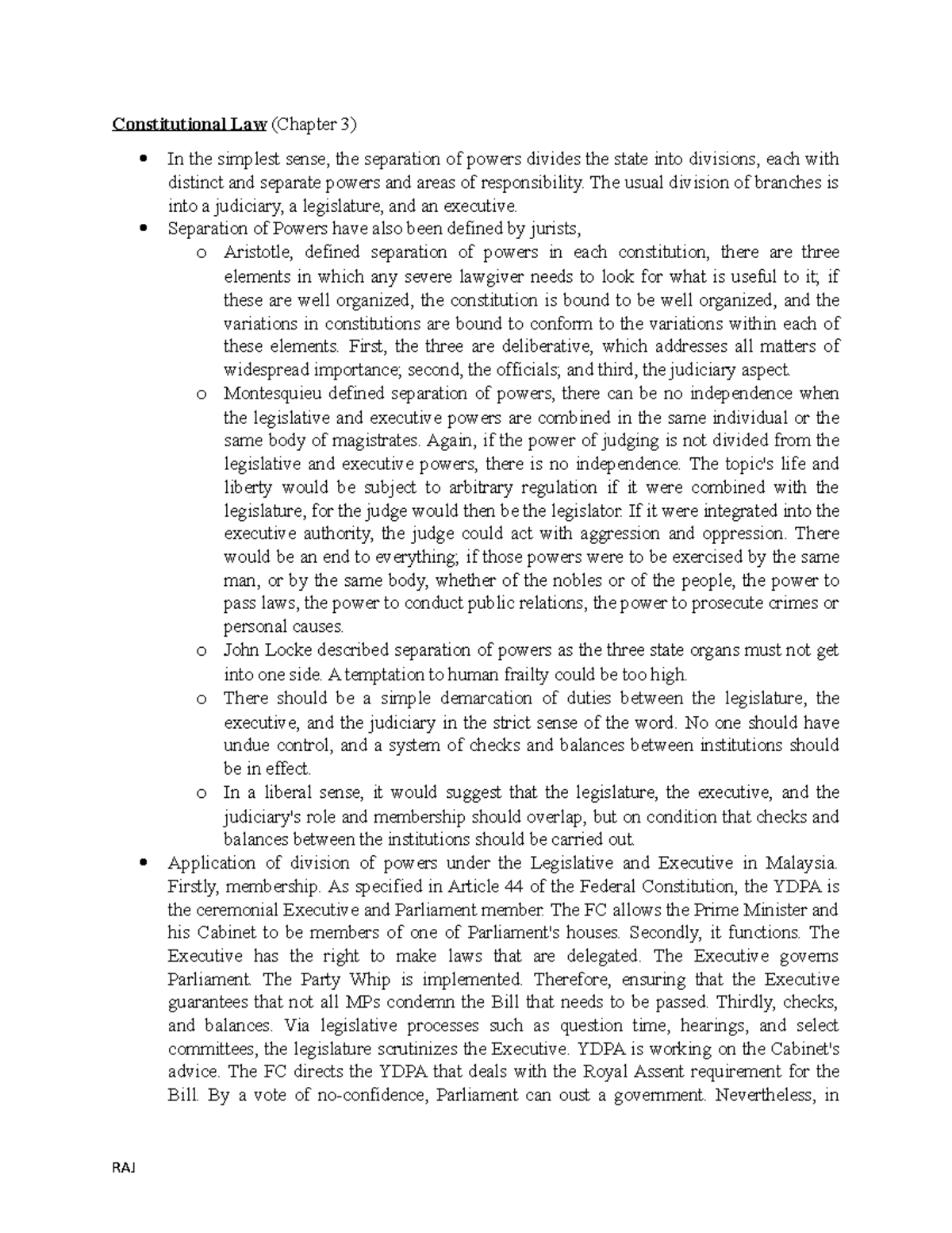 Constitutional Law ( Chapter 3) - The usual division of branches is ...