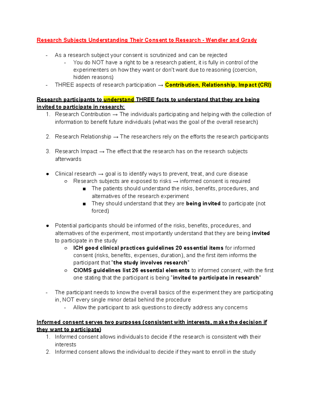 Week 6 - Informed Consent - Research Subjects Understanding they are ...