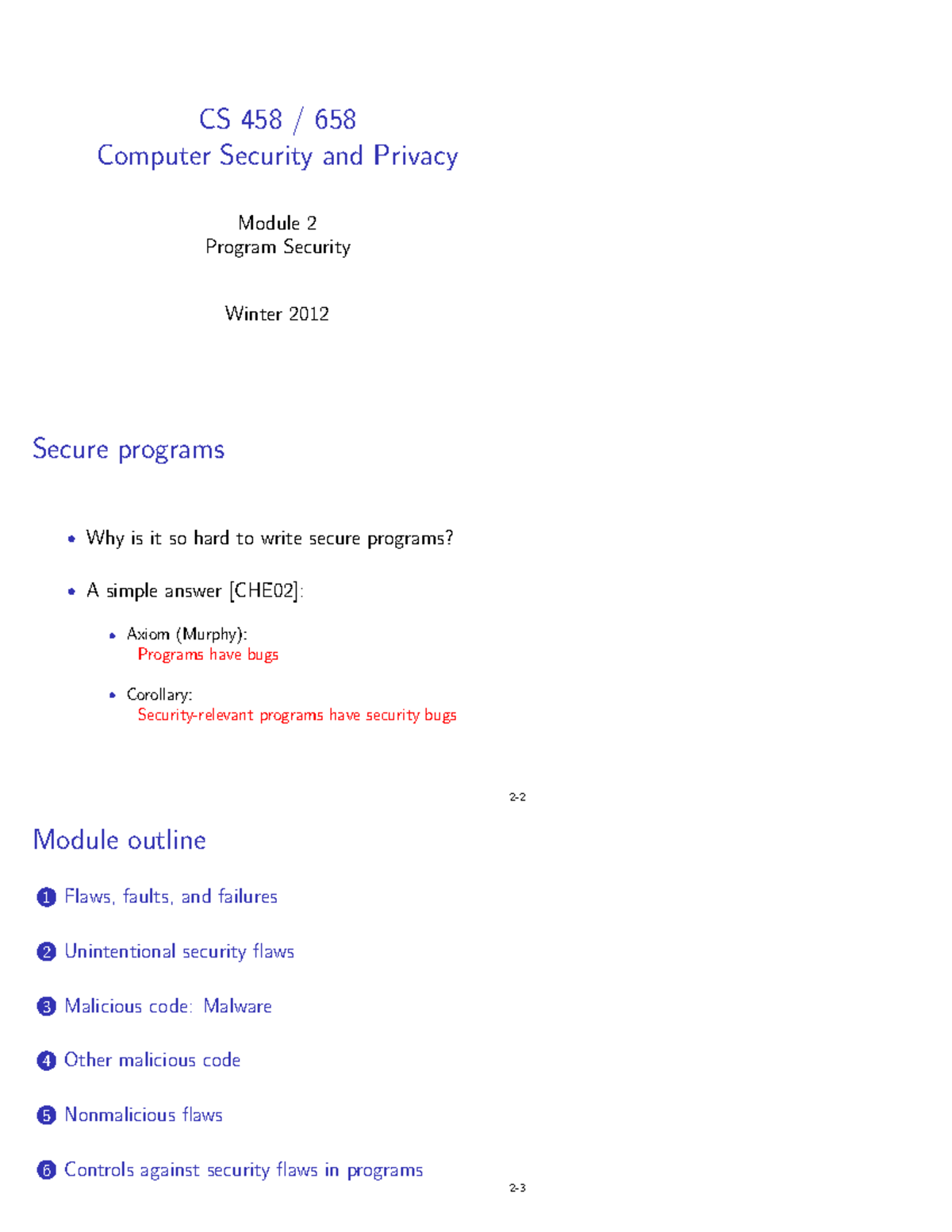 Module 2-3up - CS 458 / 658 Computer Security and Privacy Module 2 ...