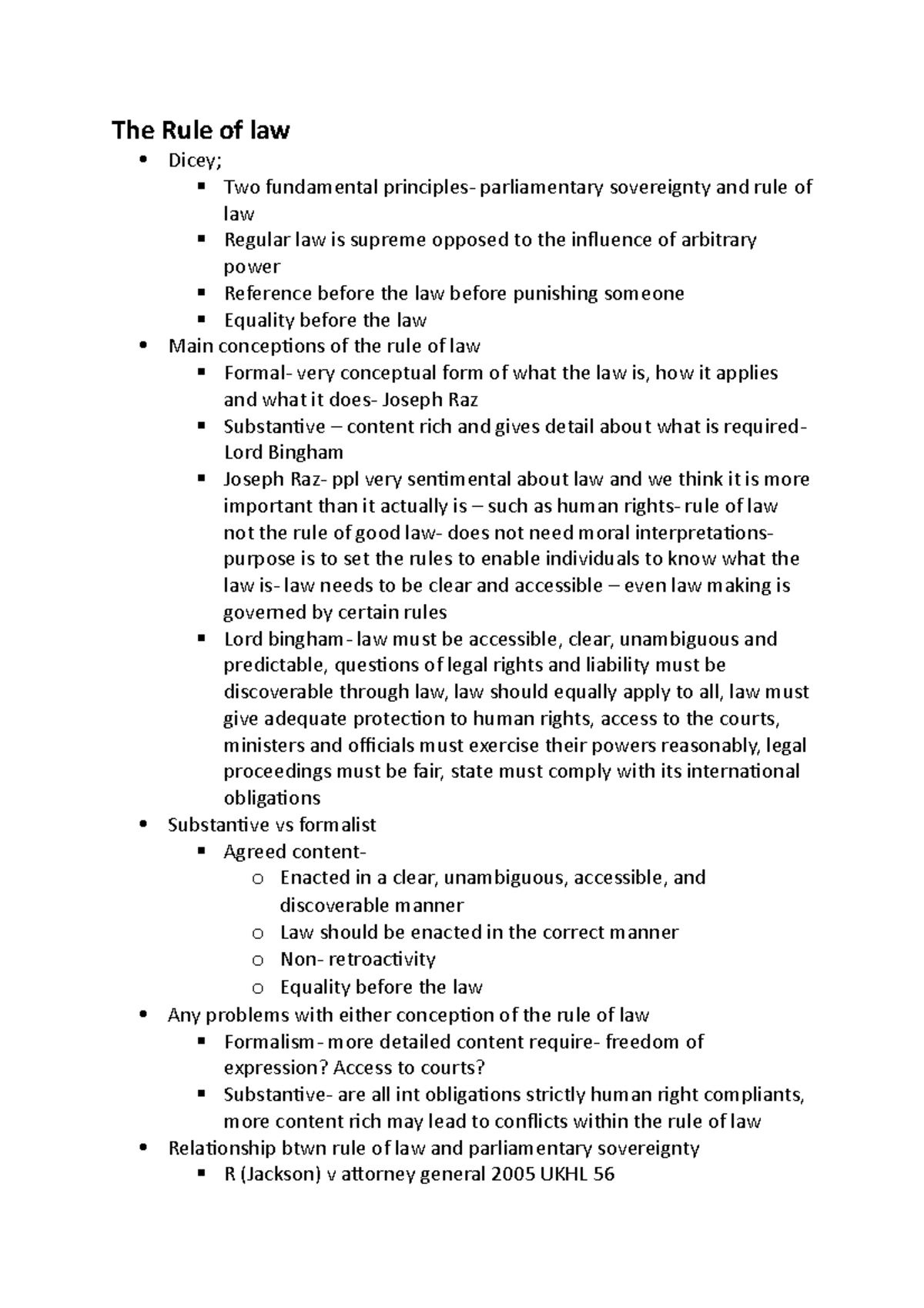 The Rule of law bingham The Rule of law Dicey; Two fundamental