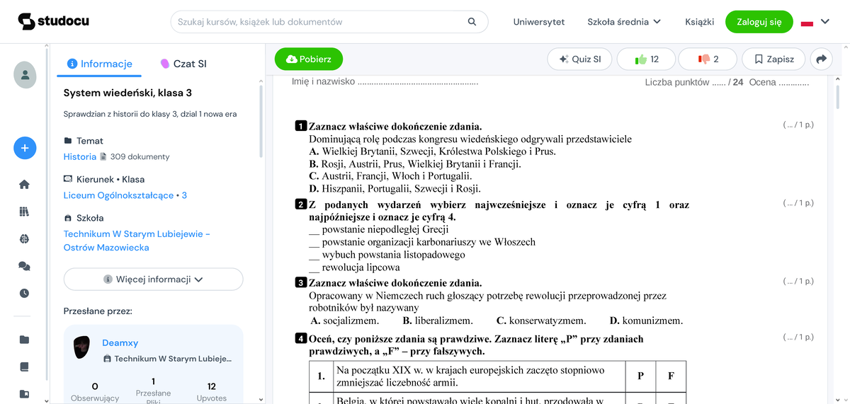 System wiedeński, klasa 3 - Grupa A strona 1 z 2 Grupa A Klasa