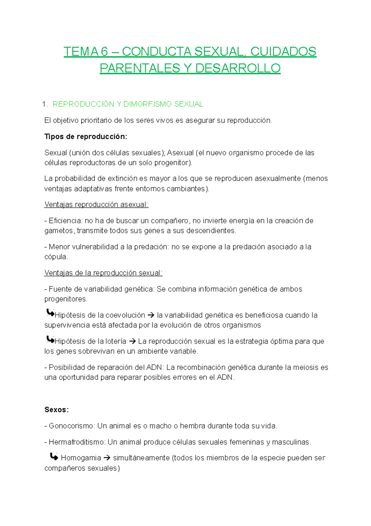 TEMA 6 - Apuntes 6 - TEMA 6 – CONDUCTA SEXUAL, CUIDADOS PARENTALES Y ...