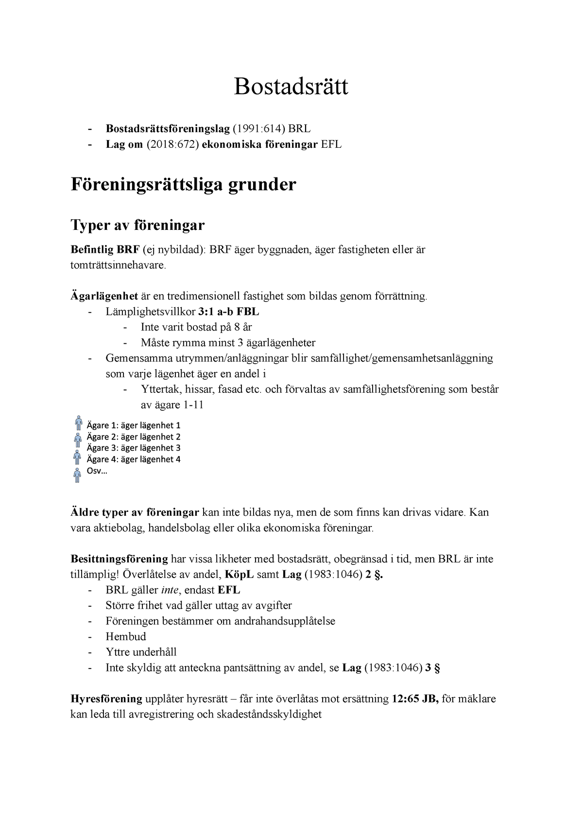 JU303F Föreläsningar - Bostadsrätt Bostadsrättsföreningslag (1991:614 ...