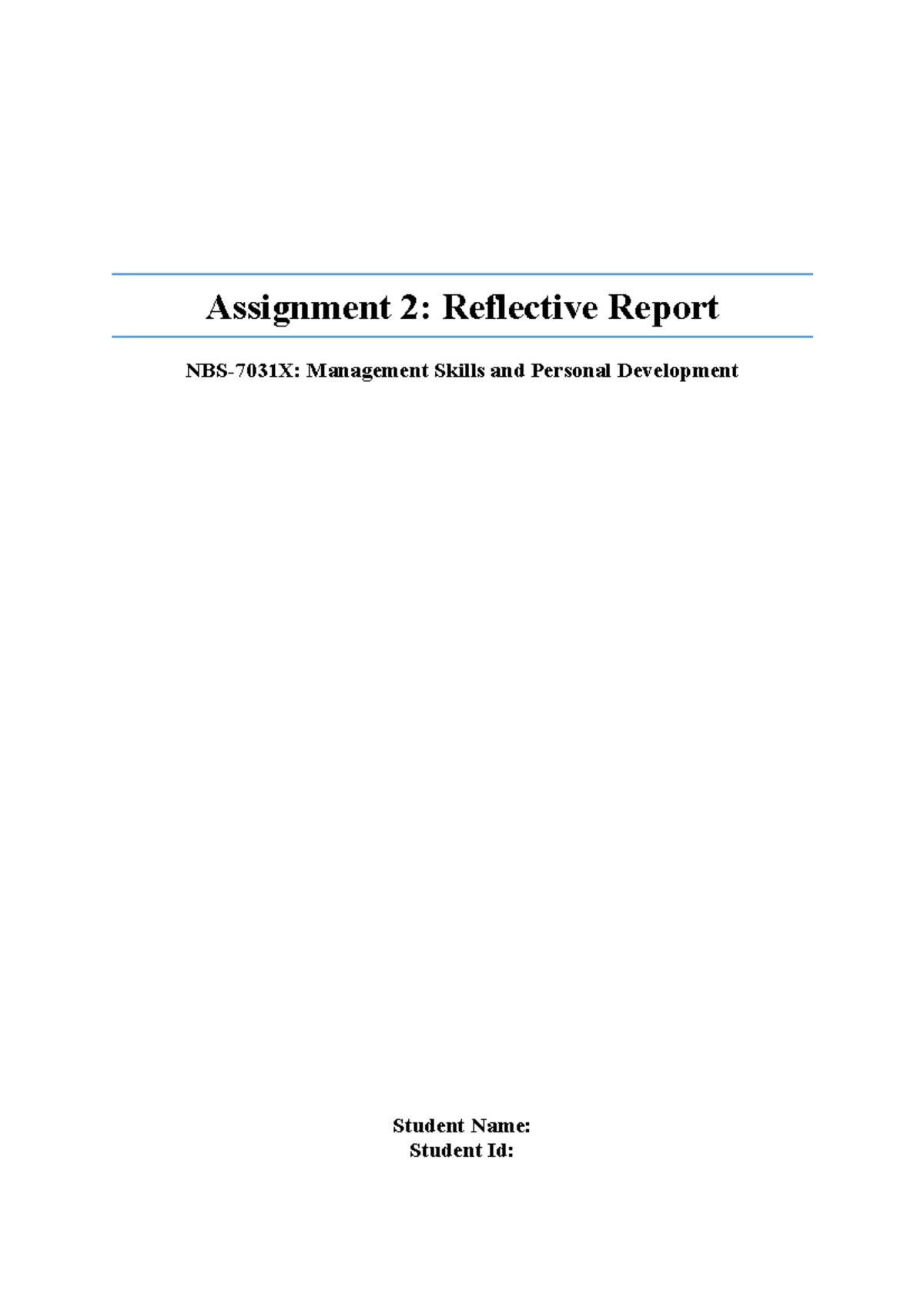 NBS7031X Individual Reflective Assignment 2018-2019 - Assignment 2 ...