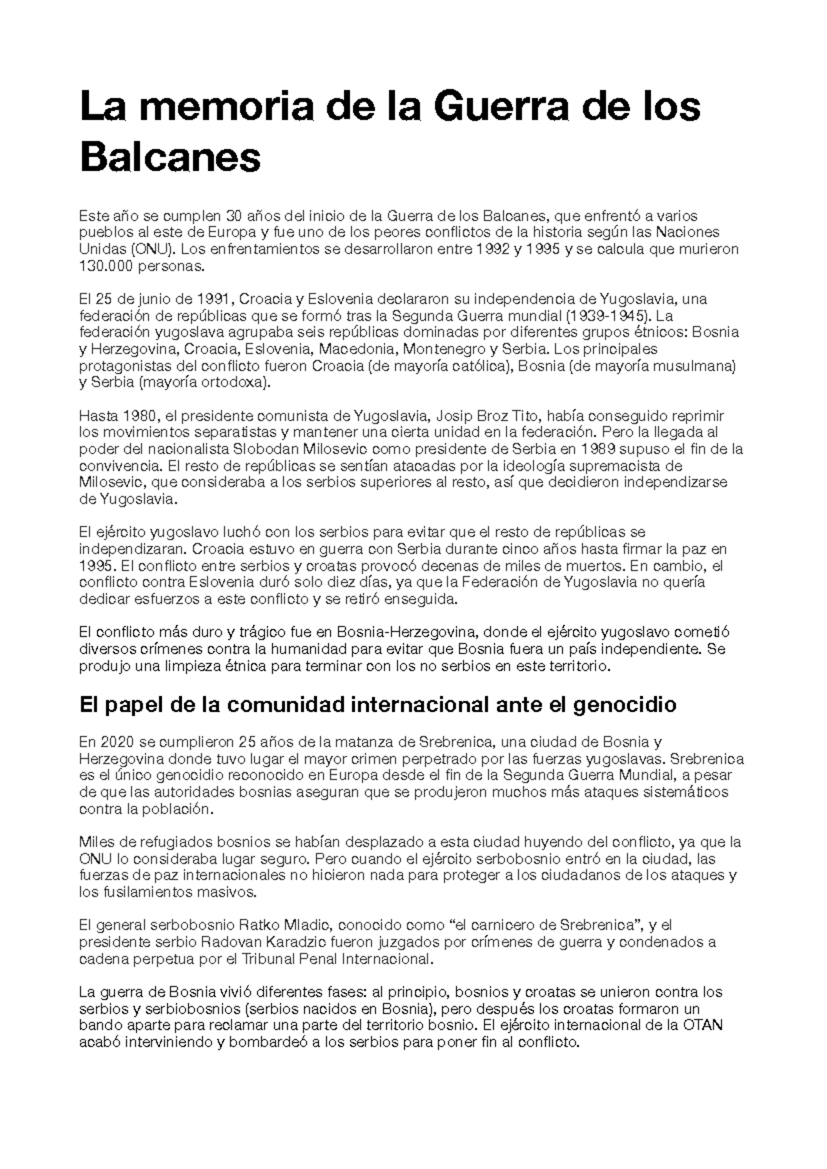 La memoria de la Guerra de los Balcanes - La memoria de la Guerra de ...