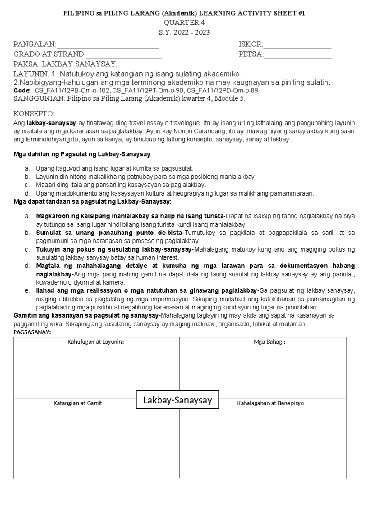 Filipino ABM STEM Humss Activity Sheets - FILIPINO sa PILING LARANG ...