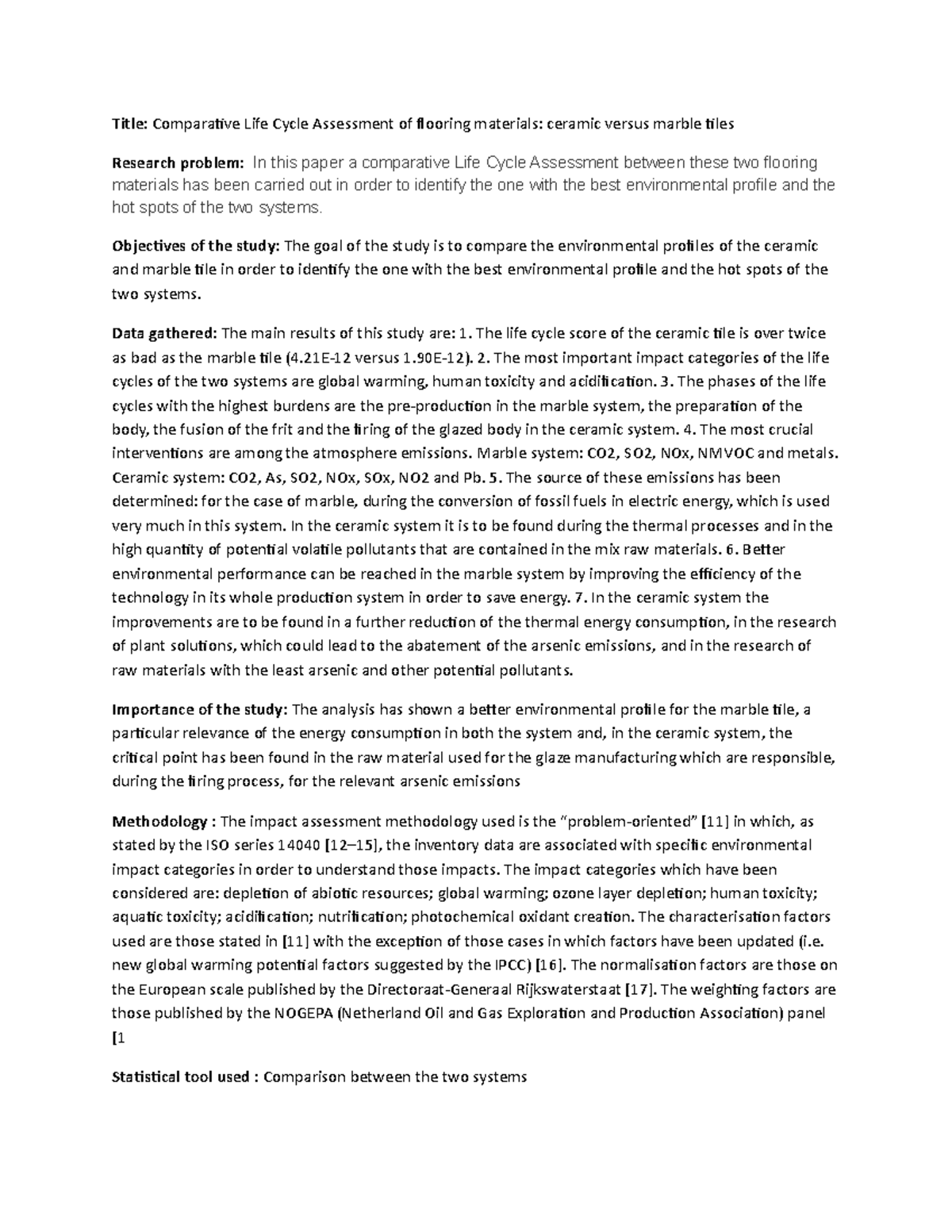 Comparative LIFE Cycle - Title: Comparative Life Cycle Assessment of ...