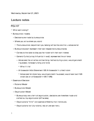 POL107 Week 4 Lecture Notes - POL107 Week 4 Lecture Notes What went ...