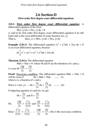 02d First Order First Degree Exact First Order First Degree Differential Equations 2 Section D Studocu