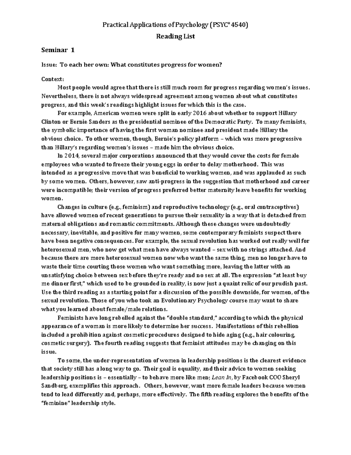 Seminar 1 Background - Practical Applications of Psychology (PSYC*4540 ...