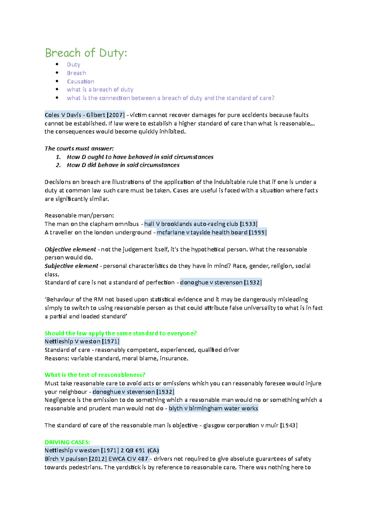 Breach of Duty Breach of Duty Duty Breach Causation what is a breach