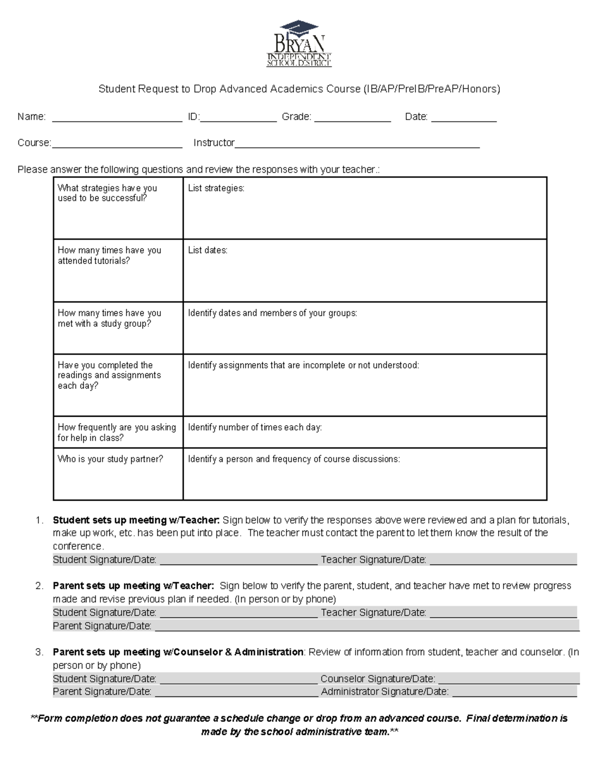 Advanced Academics Drop Form (1) (1) (1) (1) (1) - Student Request to ...