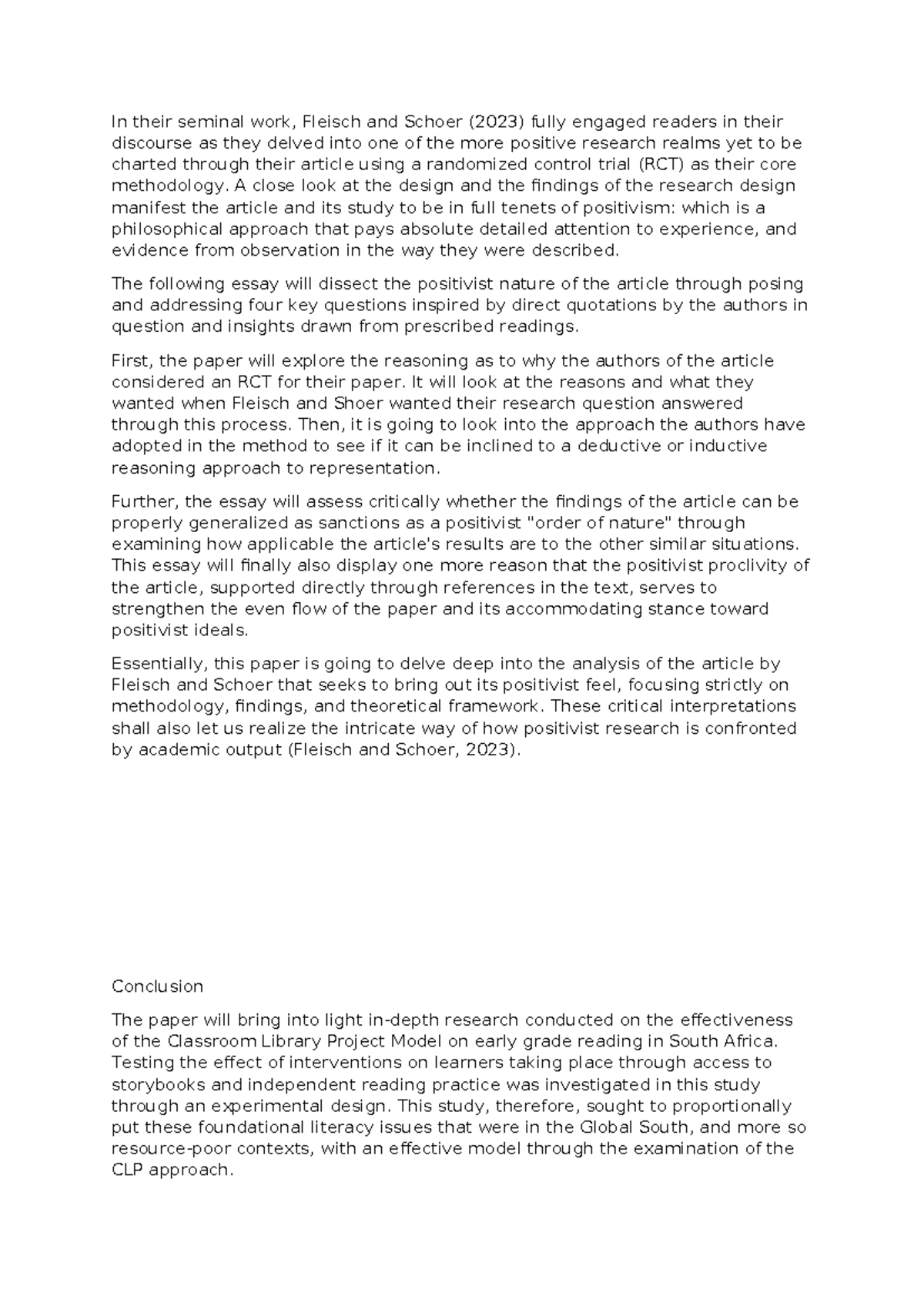 Assignment - Summary Education I - In their seminal work, Fleisch and ...
