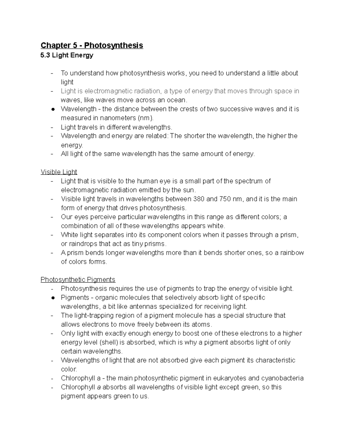 Chapter 5.3 Light Energy Notes - Chapter 5 - Photosynthesis 5 Light ...
