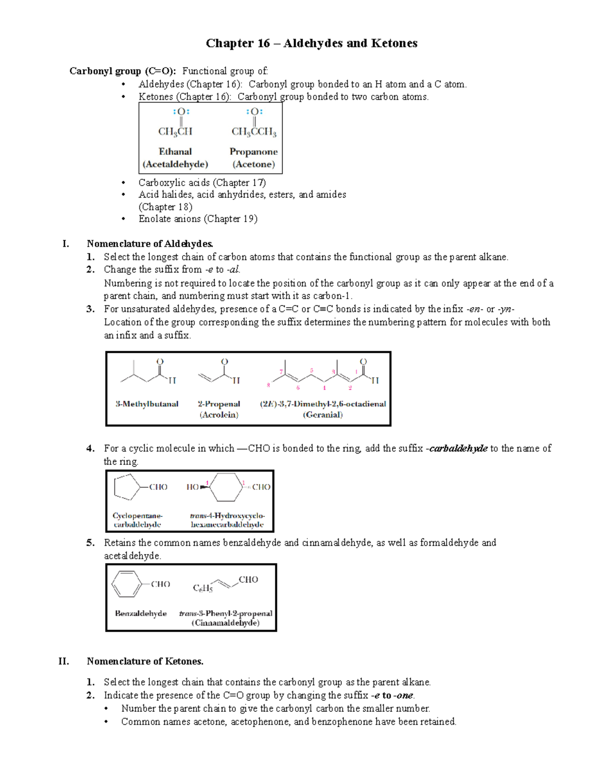 Chapter 16 - Aldehydes and Ketones Summary - Chapter 16 – Aldehydes and ...