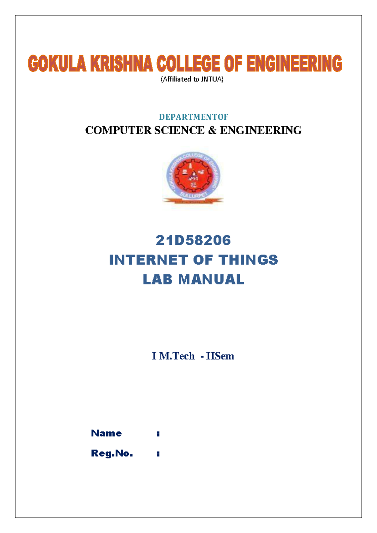 IOT Mtech LAB Manual.... (Affiliated to JNTUA) DEPARTMENTOF